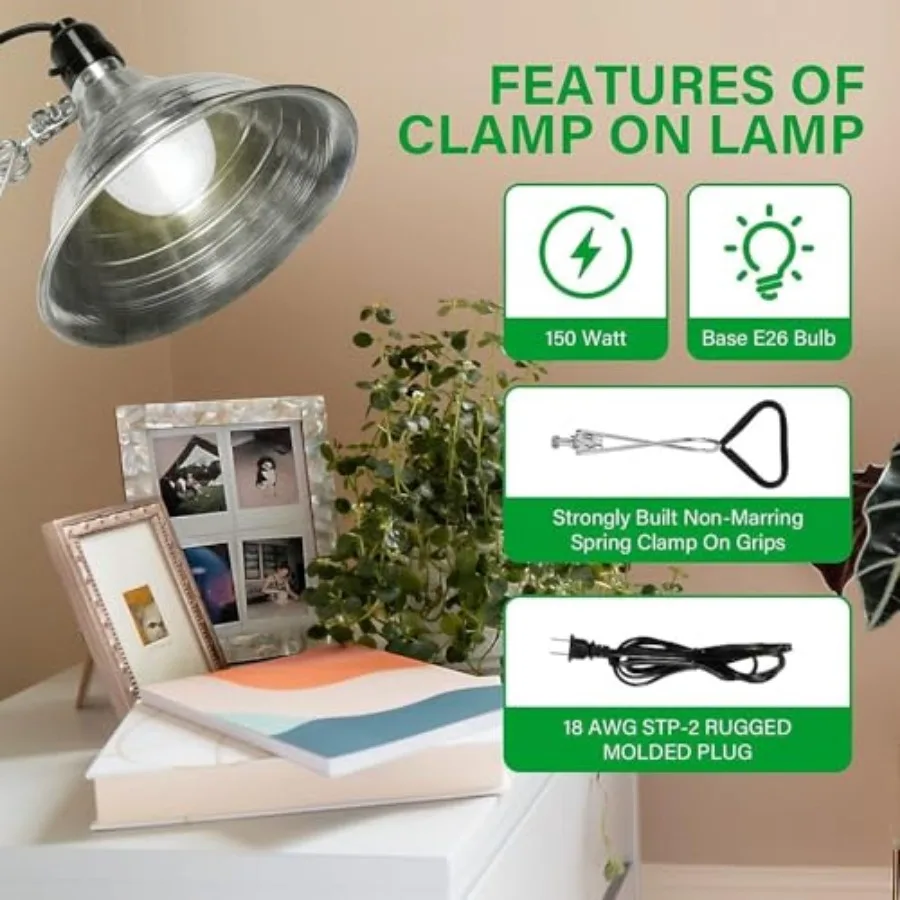 Clamp Lamp Light Socket with Aluminum Reflector, Suit for Max Watt Lamp No Bulb cluded with 18/2-Gauge 6 Feet Cord - view 4