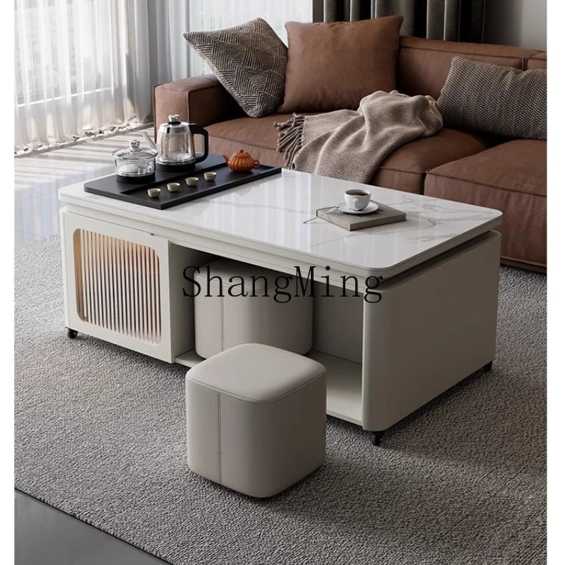 

ZYY movable coffee table with tea table integrated dining table dual-purpose living room household solid wood kung