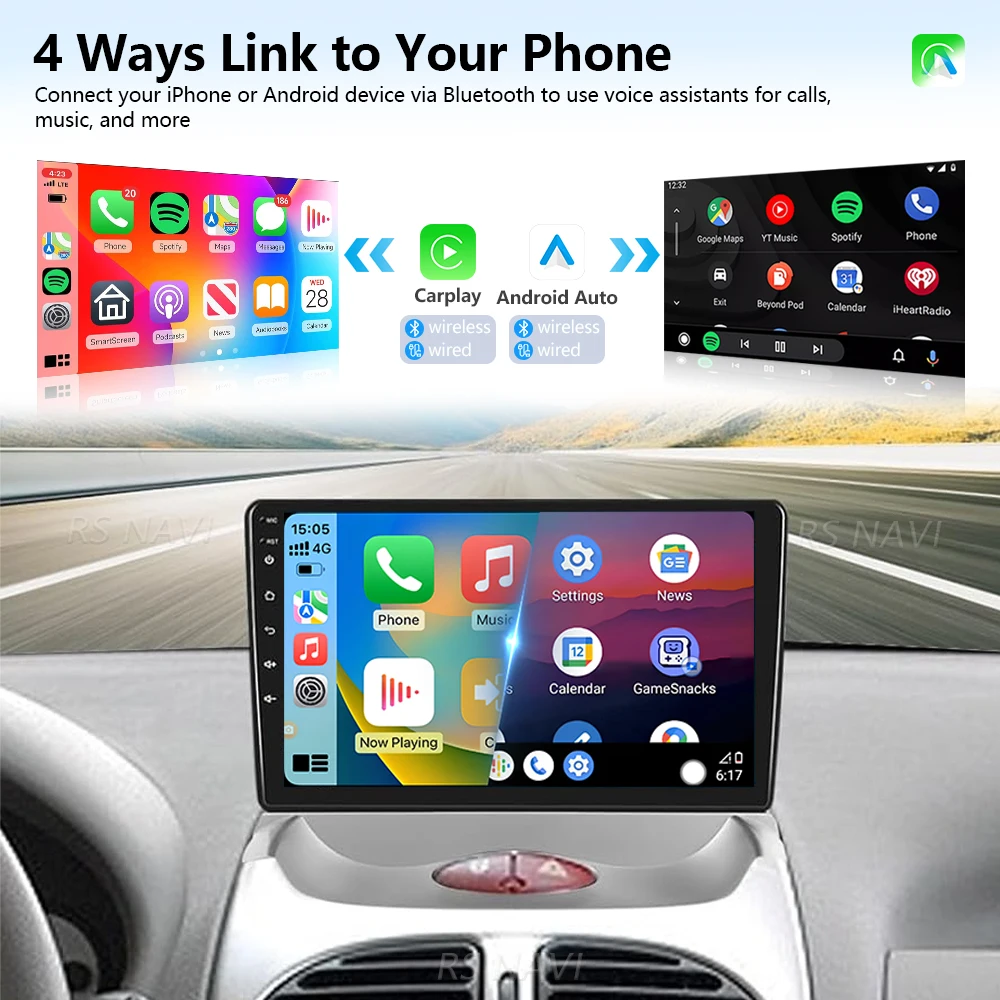 For peugeot 206 2004 - 2008 Citroen C2 2006 - 2013 Plug and Play Snapdragon Carplay Auto 2K Screen Car Radio Player Android 16 view 3