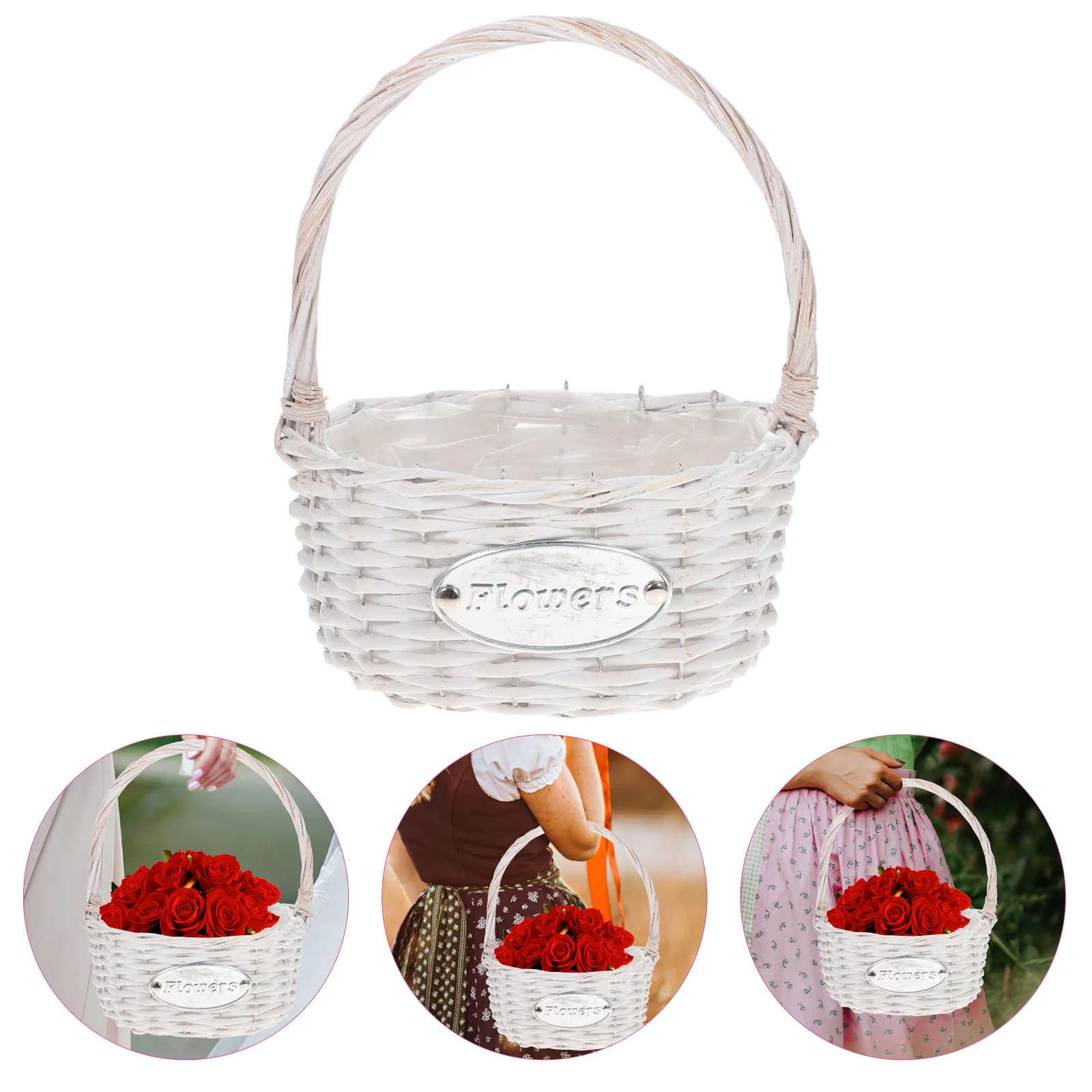 Wicker Hand Basket Flower Portable Small Storage Bins Wedding Container Woven Fruit Bread for Gifts Baskets Bride Stand Baskert