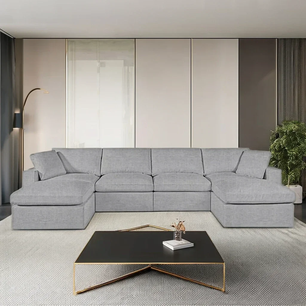 

#h New Fashion Nordic Modern Linen Fabric Cloud Sofa Bed Chasie Living Room Modular Sectional Sofa