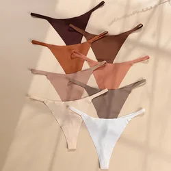 ABS LOLI 5 Pcs Pack Seamless G-String Thongs for Women Ice Silk Panties Cotton Liner T-back Tangas Low Rise Hipster Underwear