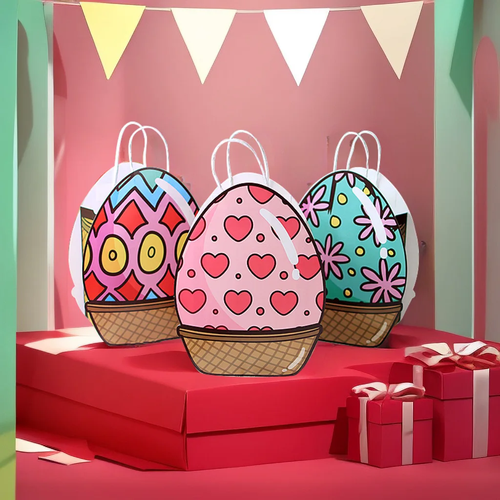 5PC Cute Easter Egg Tote Bag Creative Easter Egg Paper Bag 3D Eggs Gift Bags for Easter Party Birthday Decoration Kids Candy Bag