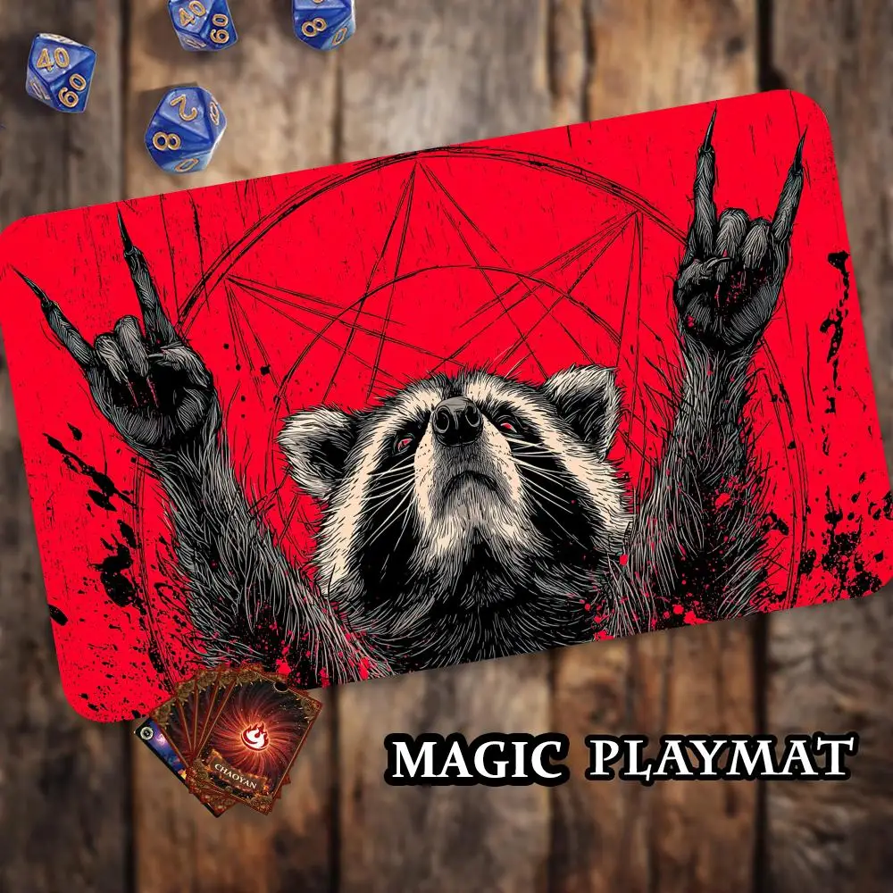 Mysterious Raccoon TCG Playmat Magic Card Mat with Stitched Edge Non-Slip Durable Tabletop playmat Board Game Mat for TCG