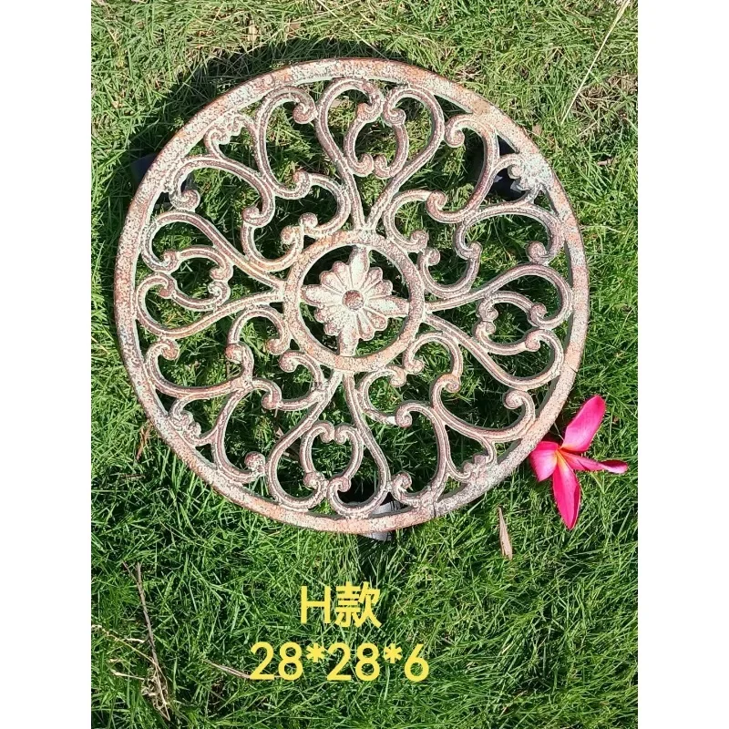 

Movable flower stand with wheel large potted plant round tray garden balcony cast iron base