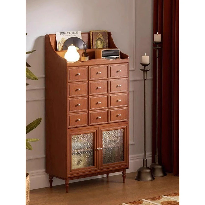 Retro style solid wood storage cabinet living room magazine multi-layer storage cabinet