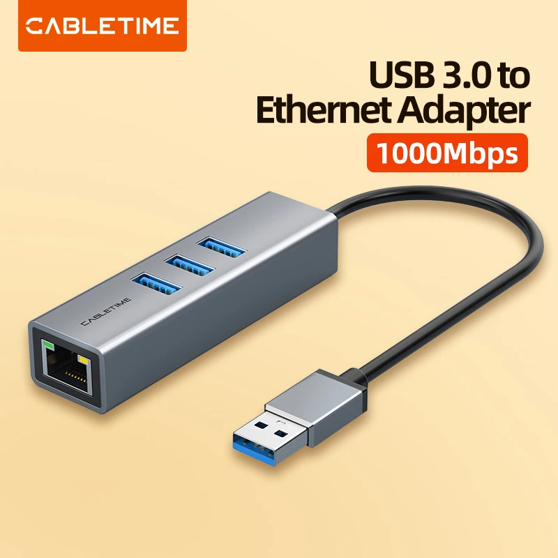 

CABLETIME USB 3.0 to Ethernet LAN Adapter 1000Mbps USB3.0 Hub RJ45 Converter for Laptop Set-Top Box USB Lan Network Card C411