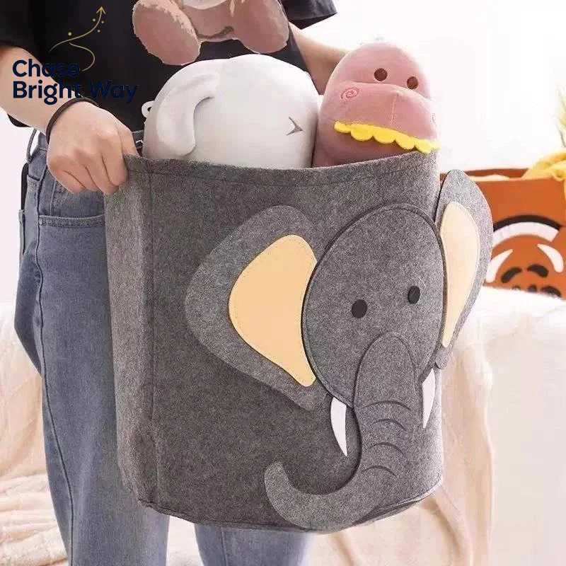 Foldable Large Capacity Cartoon Animal Felt Storage Basket Cute Laundry Hamper for Travel Portable Clothes Storage