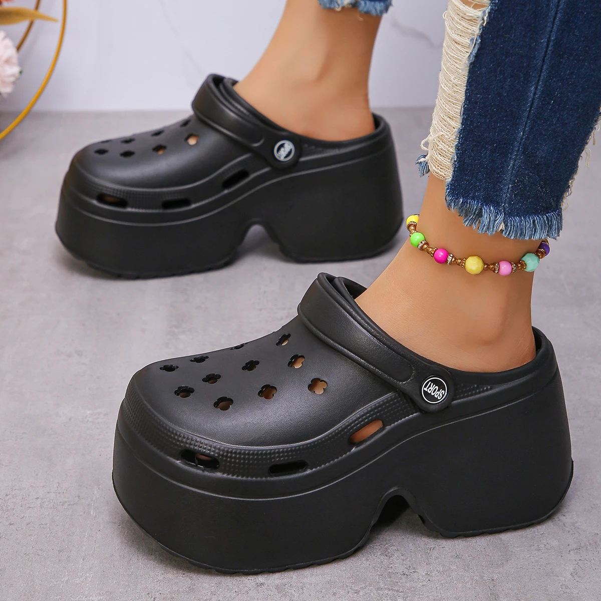 Women\'s Closed Toe Platform Clogs 2024 Summer Hollow Out Wedge Heels Sandals Woman Thick Bottom Non Slip Beach Slides Shoes