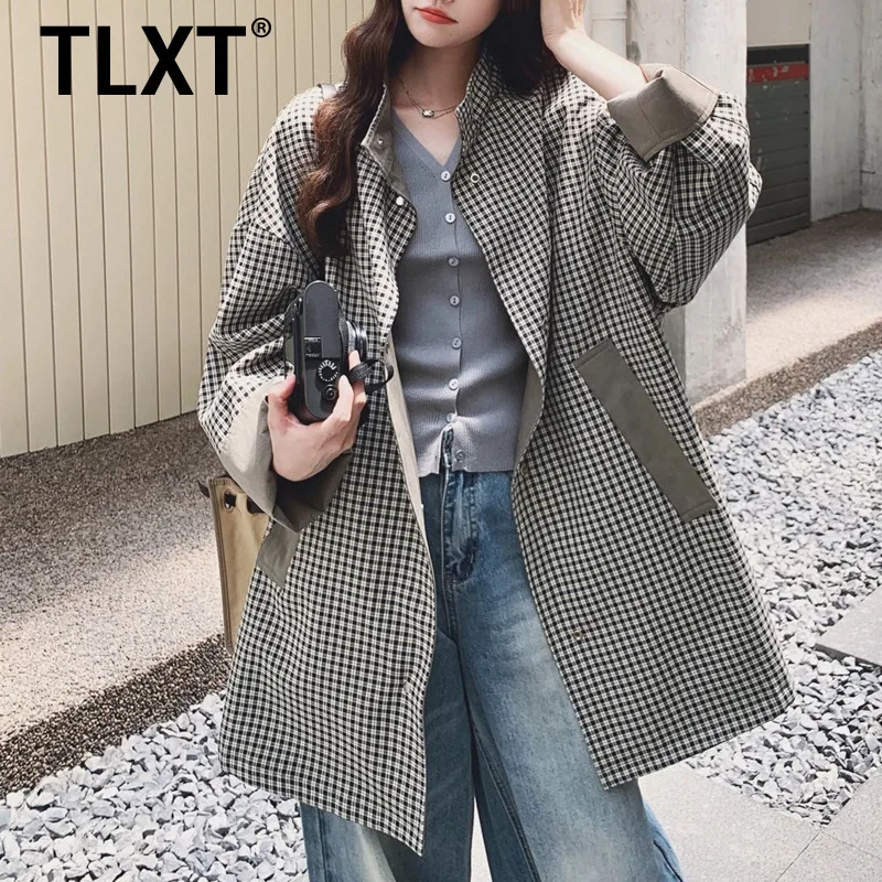 

TLXT Элегантная женская куртка-пылетка с зубчатыми лацканами и двумя большими карманами, повседневная одежда, верхняя одежда, женская осенняя новинка 202, XK1628