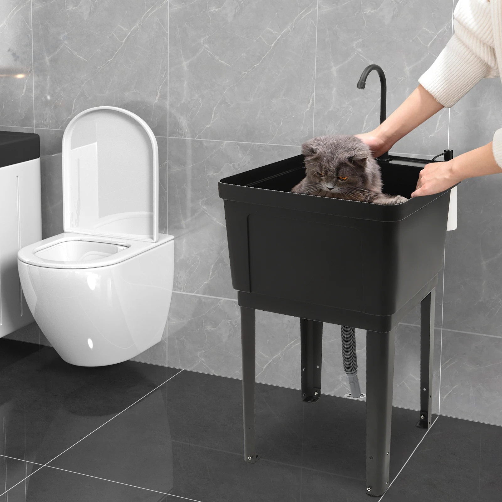 Utility Sink Laundry Tub with Faucet, Drain Pipe, Soap Dispenser, Durable Construction, Easy Installation