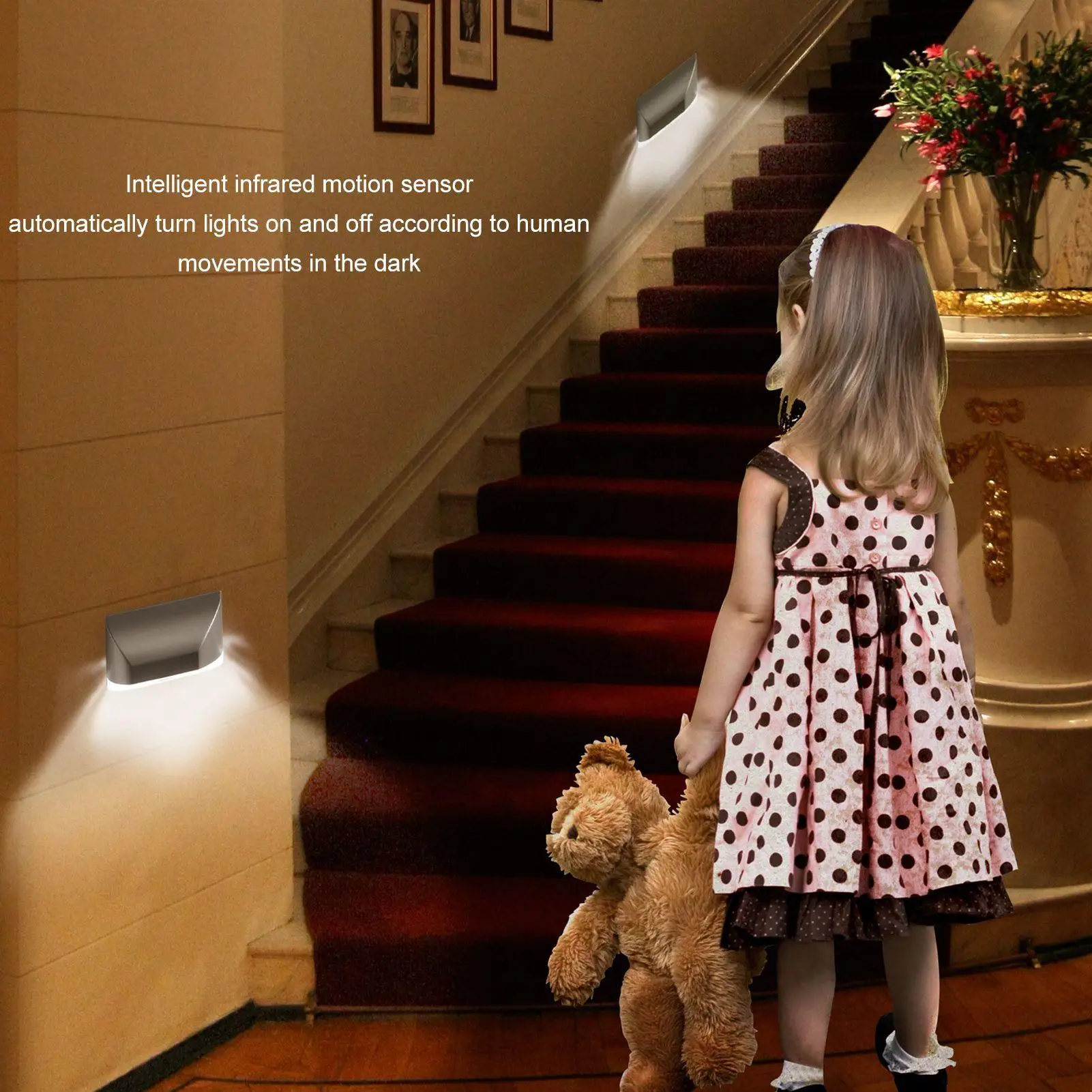 Motion Sensor LED Keyhole Light Battery Powered Easy Install White Lighting Long Lasting Indoor Hallway Illumination