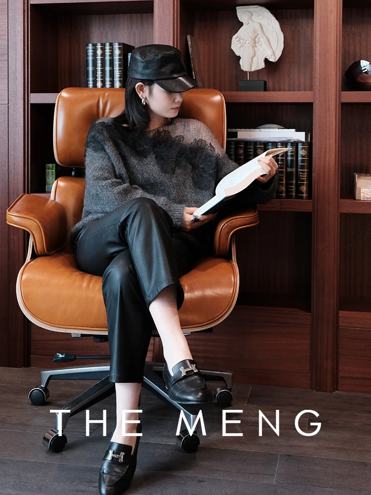 

Вязаный свитер ручной работы Meng из шерсти альпаки для женщин, осенний, теплый, с круглым вырезом, длинными рукавами, свободного кроя