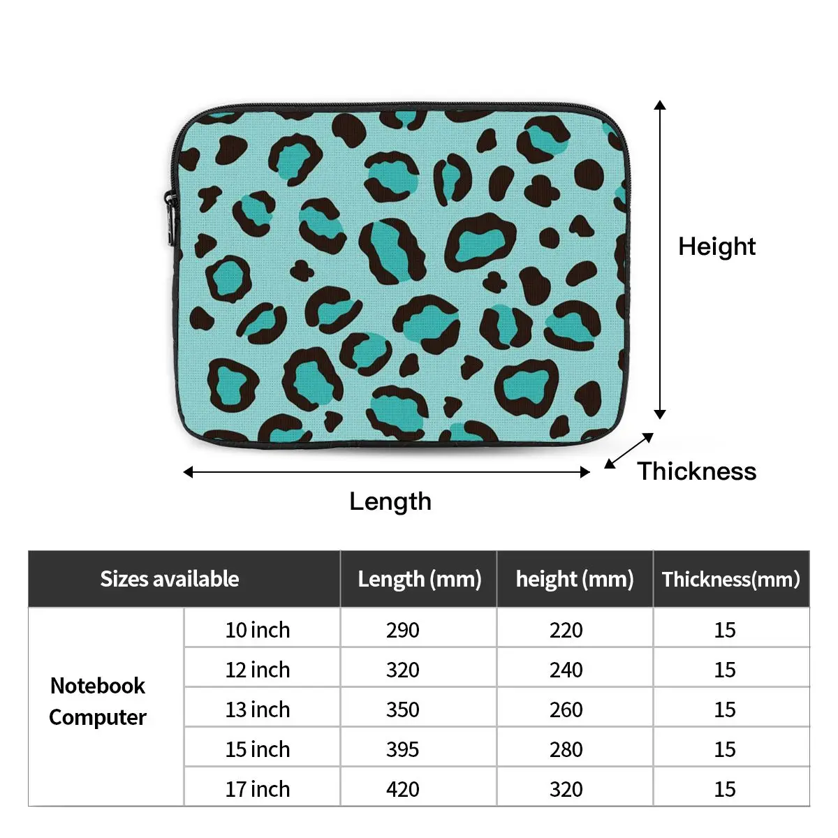 Cool Turquoise Blue Leopard Print Cheetah Case Pouch 10 12 13 15 17 Inch For Macbook Air Pro Tablet Shockproof Case Bag