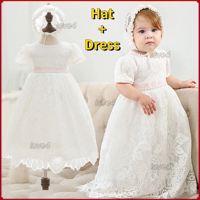 Christening Dress for Baby Girl Clothes Newborn Set Vintage Lace Baptism Dresses Infant Girls 1st Birthday Wedding Gown