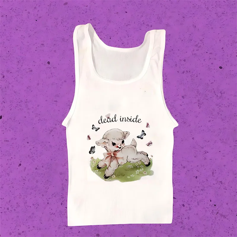 ฤดูร้อนผู้หญิงความงามพิมพ์ตัดด้านบนสบายๆแถบคาดศีรษะสไตล์Y2kเสื้อกั๊กEmoสาวขยะเสื้อผ้า 2000 Era