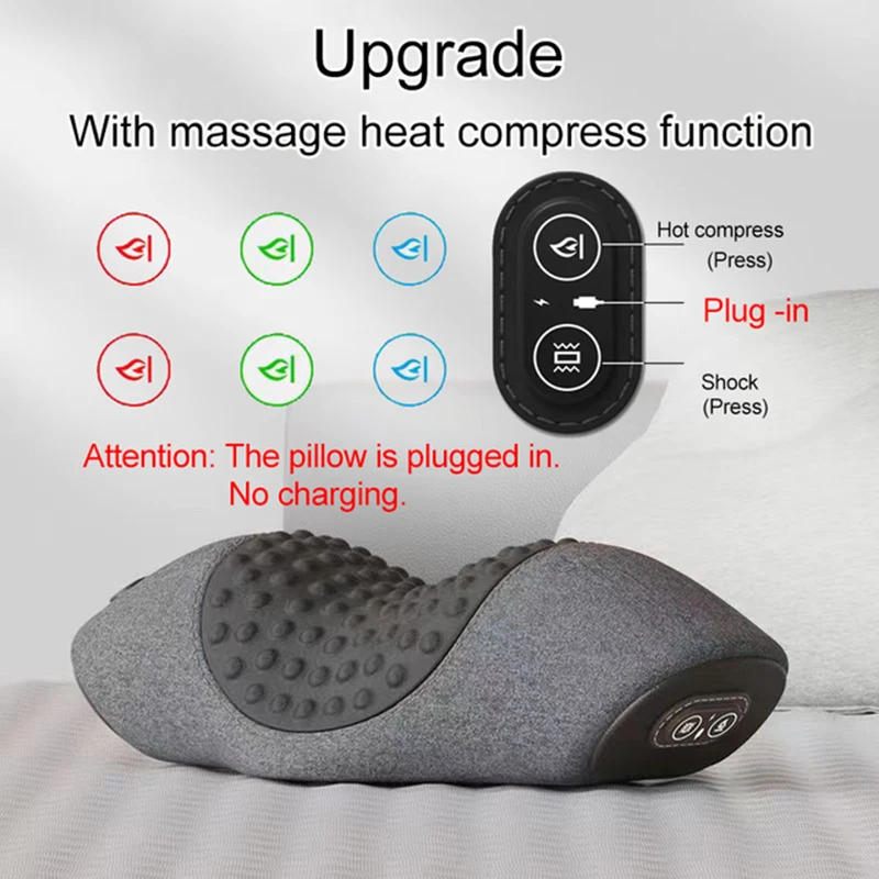 Electric Neck Massager Cervical Pillow Heating Vibration Massage Back Traction Relax Sleeping Memory Foam Pillow Spine Support