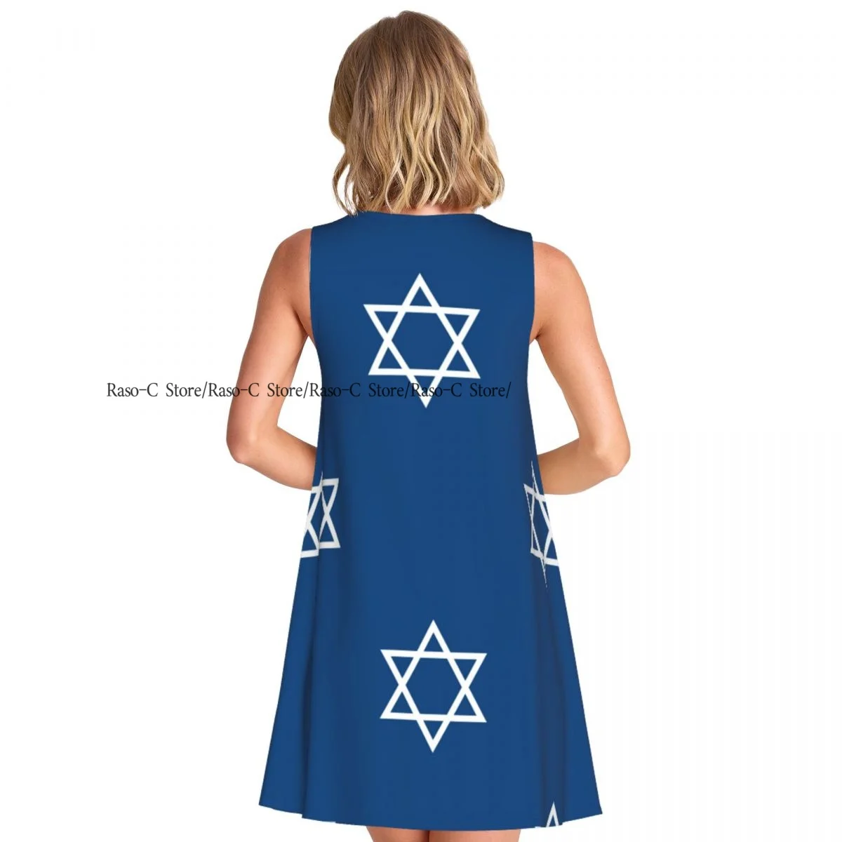 Vestido de mujer, camiseta informal de verano, vestidos de playa, vestido sin mangas con patrón de símbolo israelí