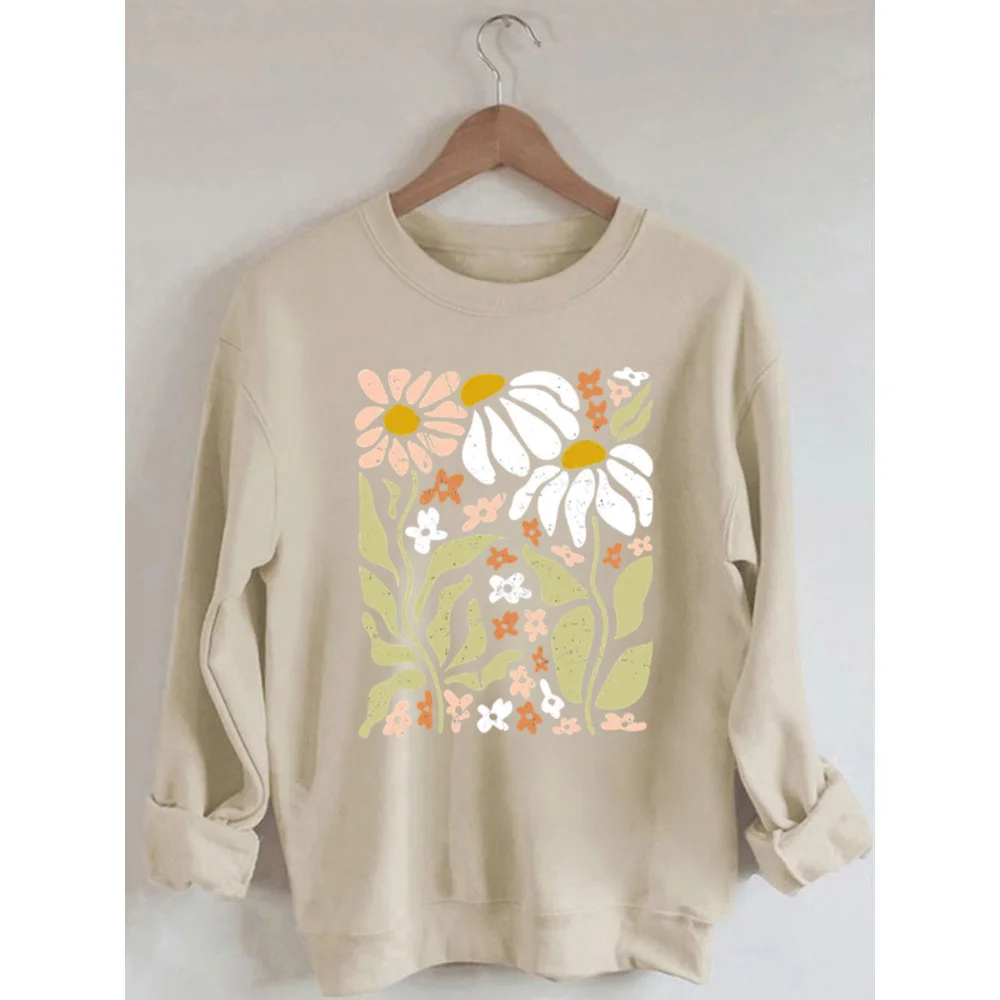 

Rheaclots Women's Boho Wildflowers Floral Nature Print Cotton Cute Long Sleeves Sweatshirt