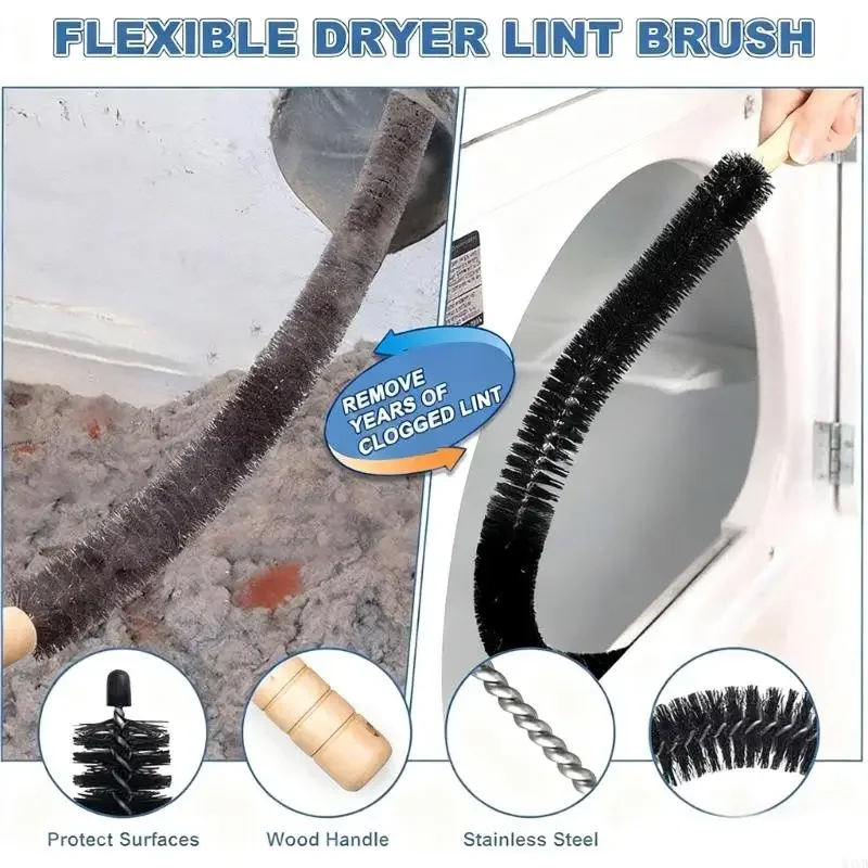 Flexible Laundry Vent Cleaning Hose Dryer Vent Cleaner Hose with Elastic Connector Dryer Exhaust Hole Cleaner Accessory D2RD