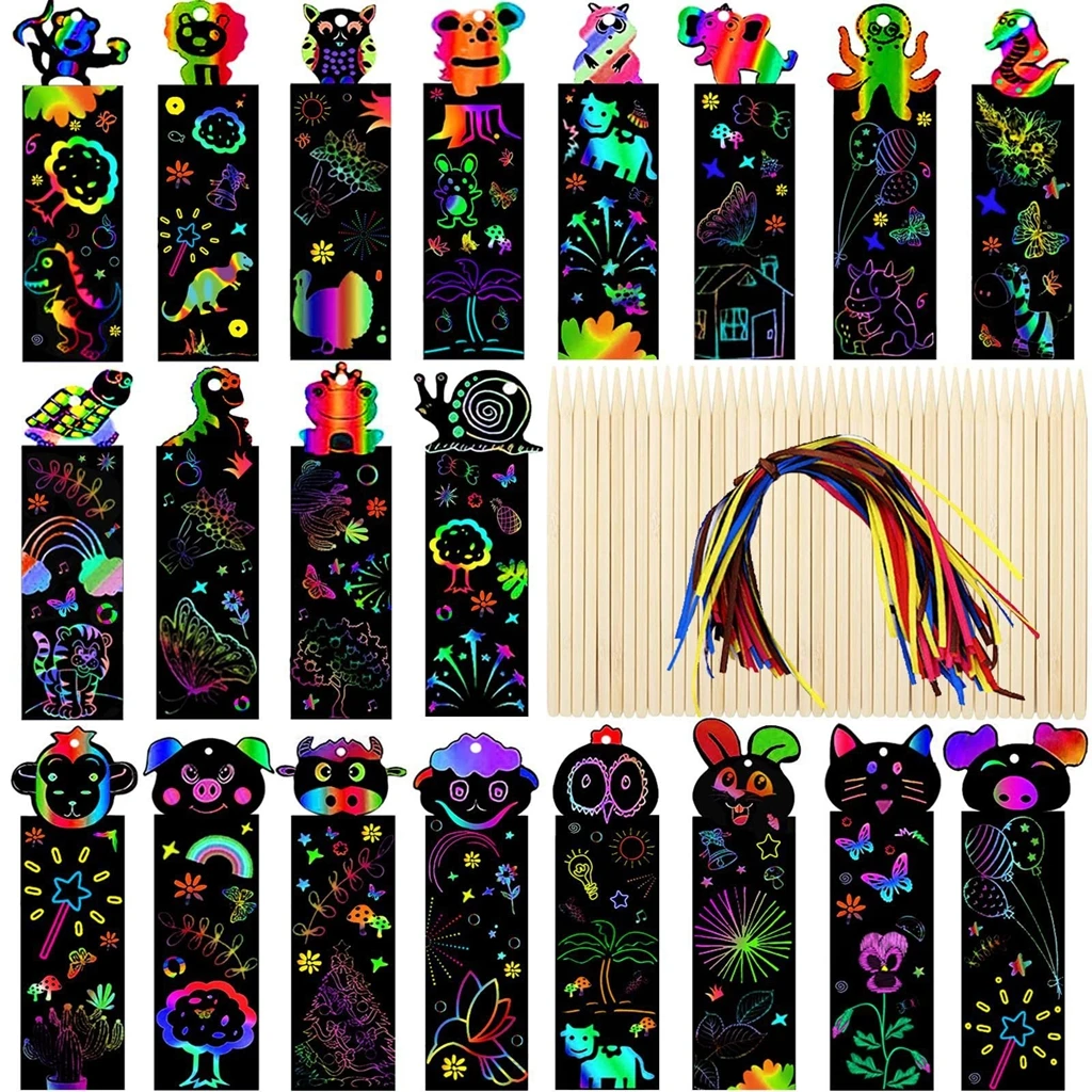 

24/36/48Pcs Animal DIY Toys Scratching Painting Paper Alien Scratching Painting Colorful Scratching Paper For Kids Birthday Gift
