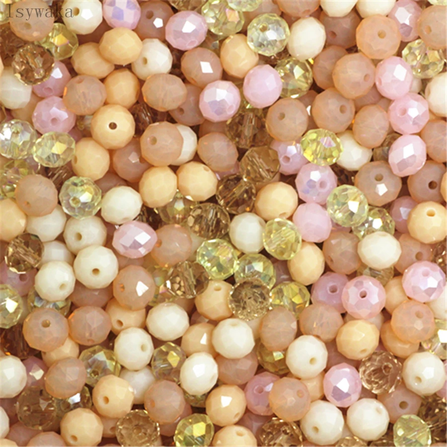 Isywaka Peach Multicolor 2mm,3*4mm,4*6mm,6*8mm Austria faceted Crystal Glass Beads Loose Spacer Round Beads for Jewelry Making