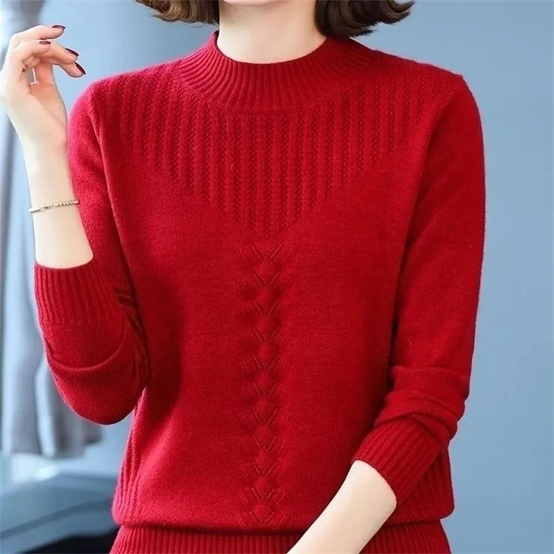 Suéteres informales de manga larga para mujer, Jersey de punto con cuello redondo, Tops básicos sólidos, ropa de moda, Otoño e Invierno