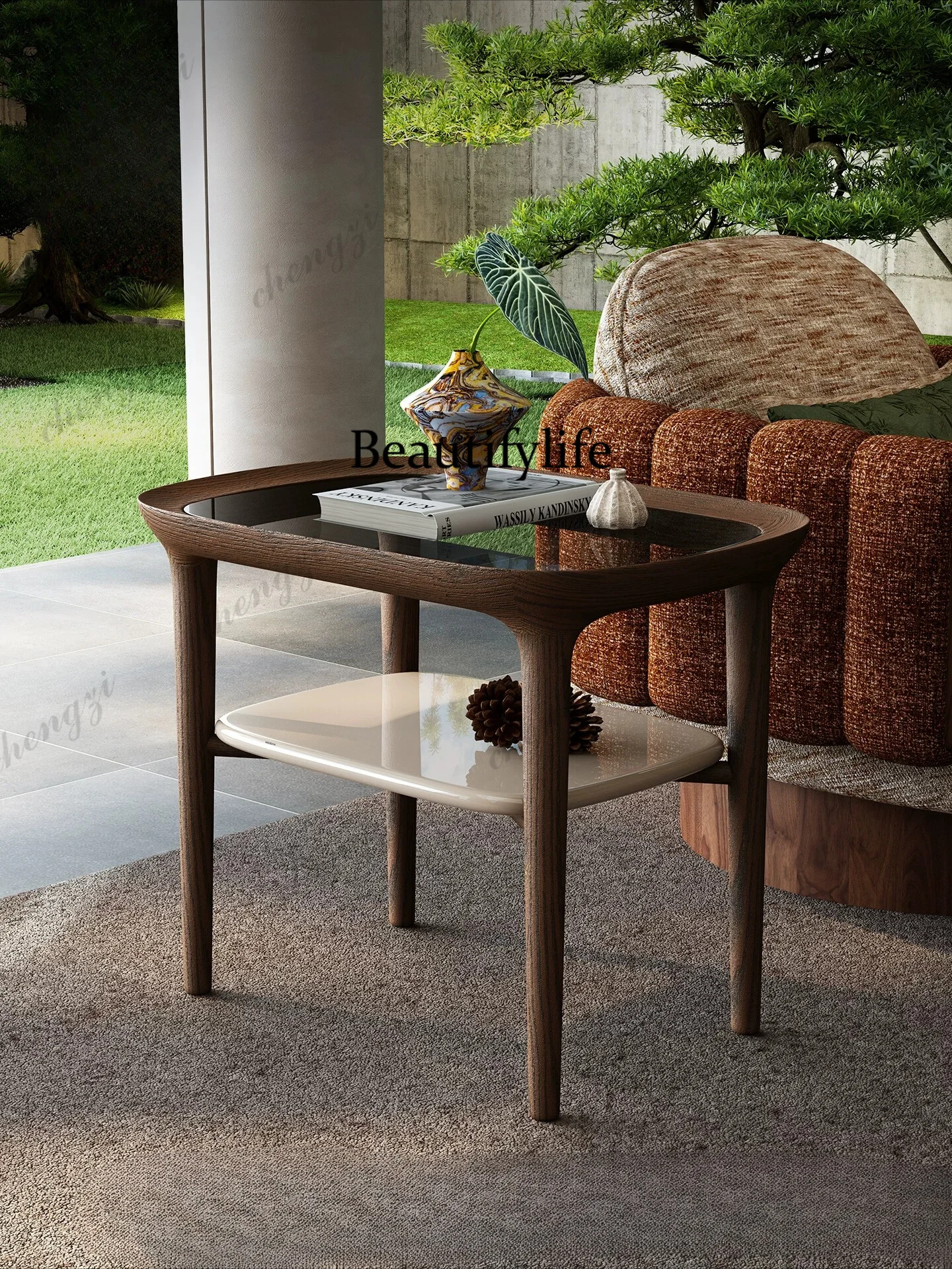 

Walnut color, side table, creative living room bedside table light luxury small apartment coffee table