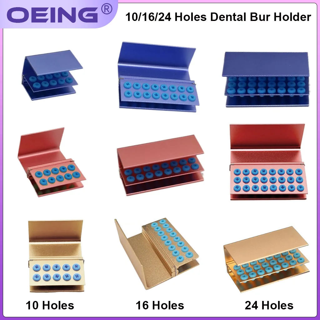 

OEING 10/16/24 Holes Dental Burs Holder Dentistry Burs Case Dental Organizer High Low Speed Aluminium Alloy Disinfection Case