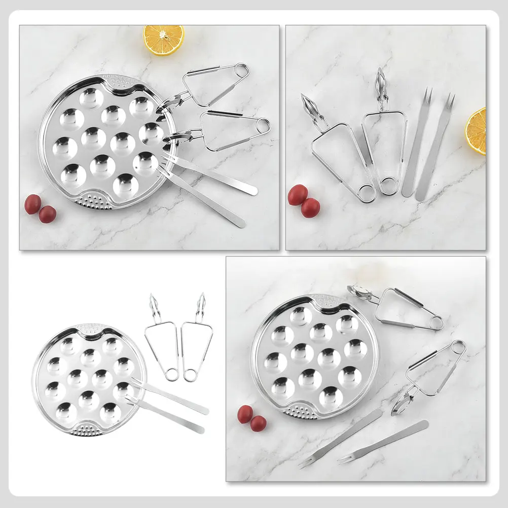 

1 set Stainless Steel Snail Baking Set Heat Resistant Escargot Dish Baking Clamp Pan Shellfish Foods Kitchen Bar Home