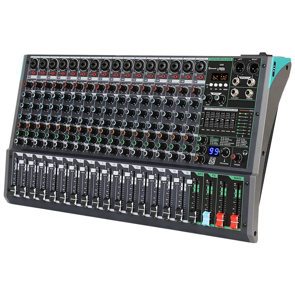 

Biner PA16 16 Channel Digital audio console 48V Phantom Power Built-in 99 Reverb Effect professional audio mixer