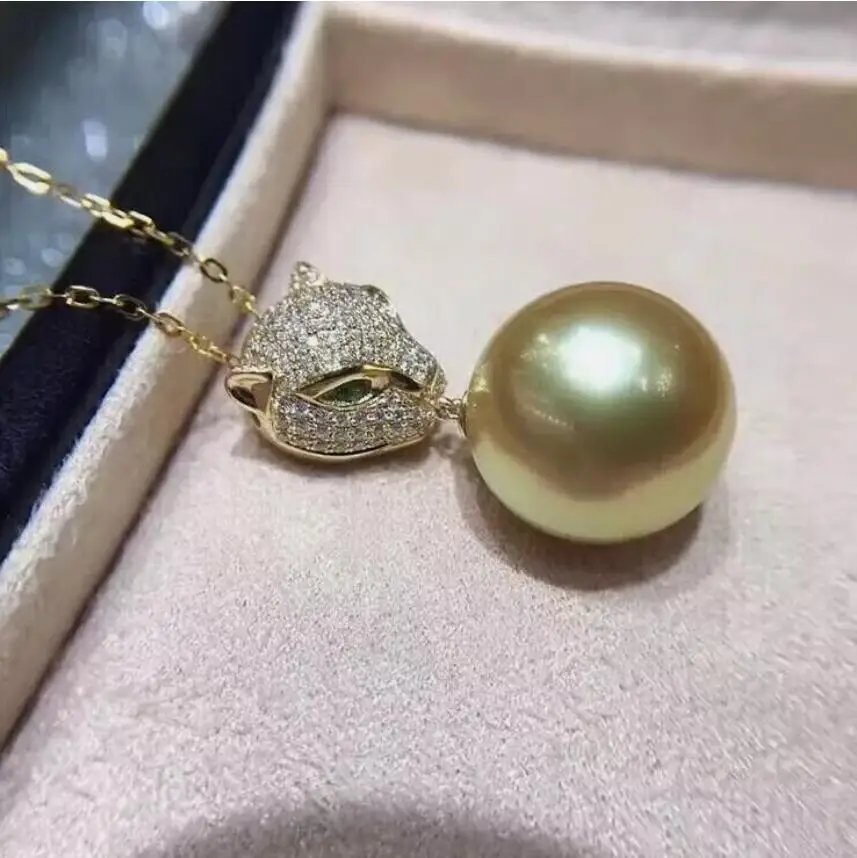 Bestselling AAAAA 11-12mm 10-11mm 12-13mm Natural Round south sea gold Pearl Pendant Necklace 18inch 925S