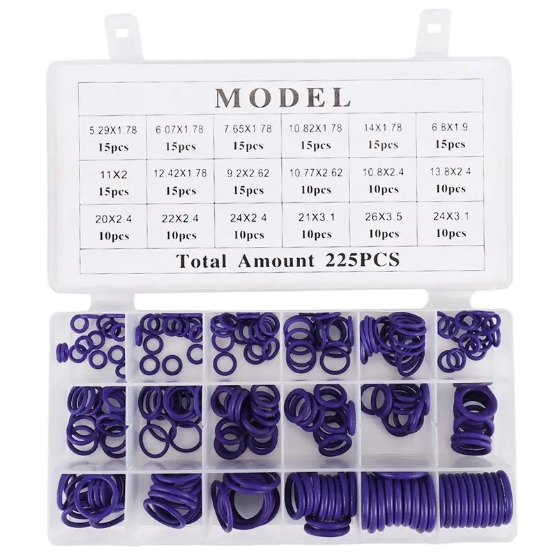 Hot Selling-225Pcs Seal O-Ring R22 R134A Air Conditioning O-Ring Rubber Washer Assortment Pl Car Accessories,225Pcs Seal O-Ring