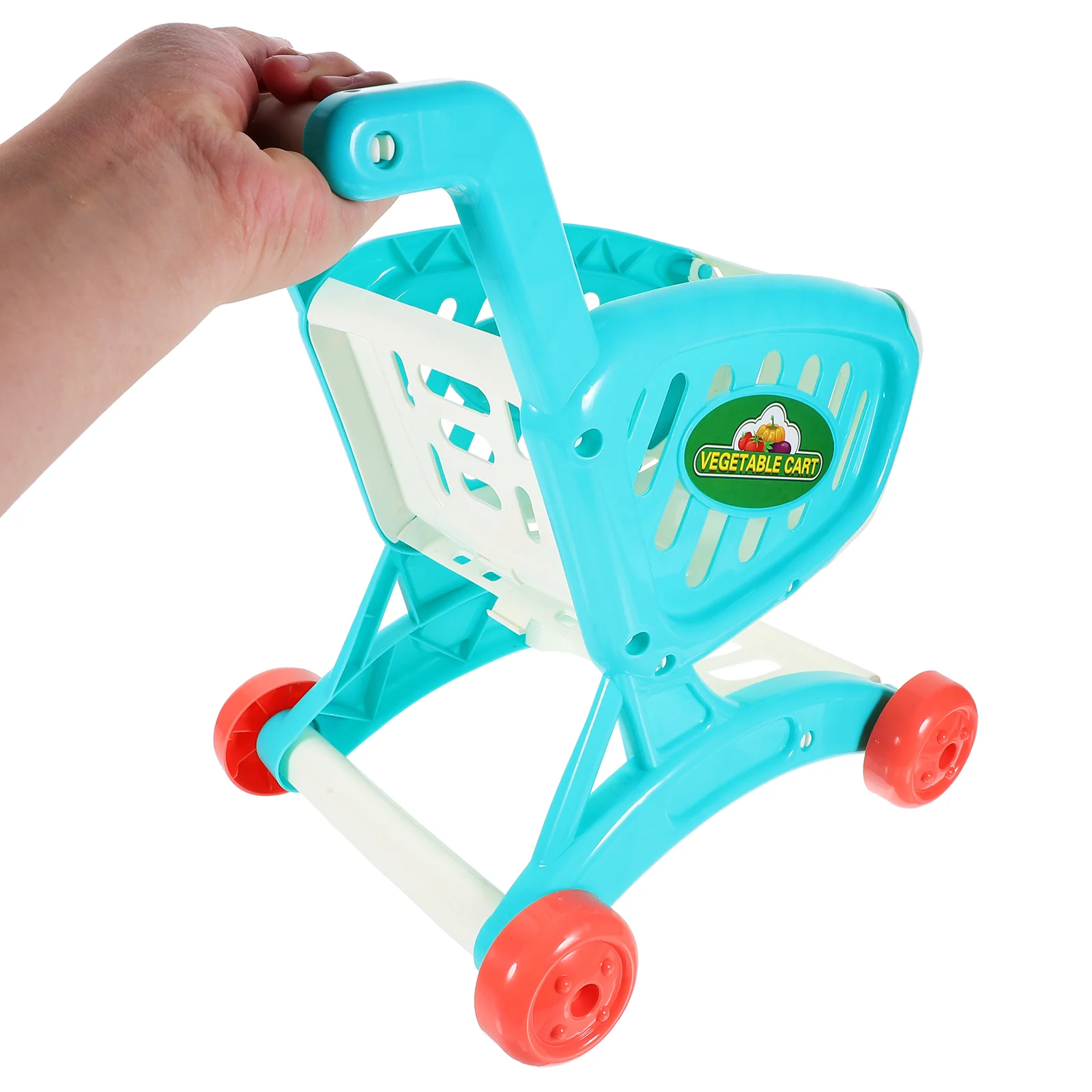 Carrito de compras para niños pequeños, estante de almacenamiento para muñecas, comestibles para bebés, azul