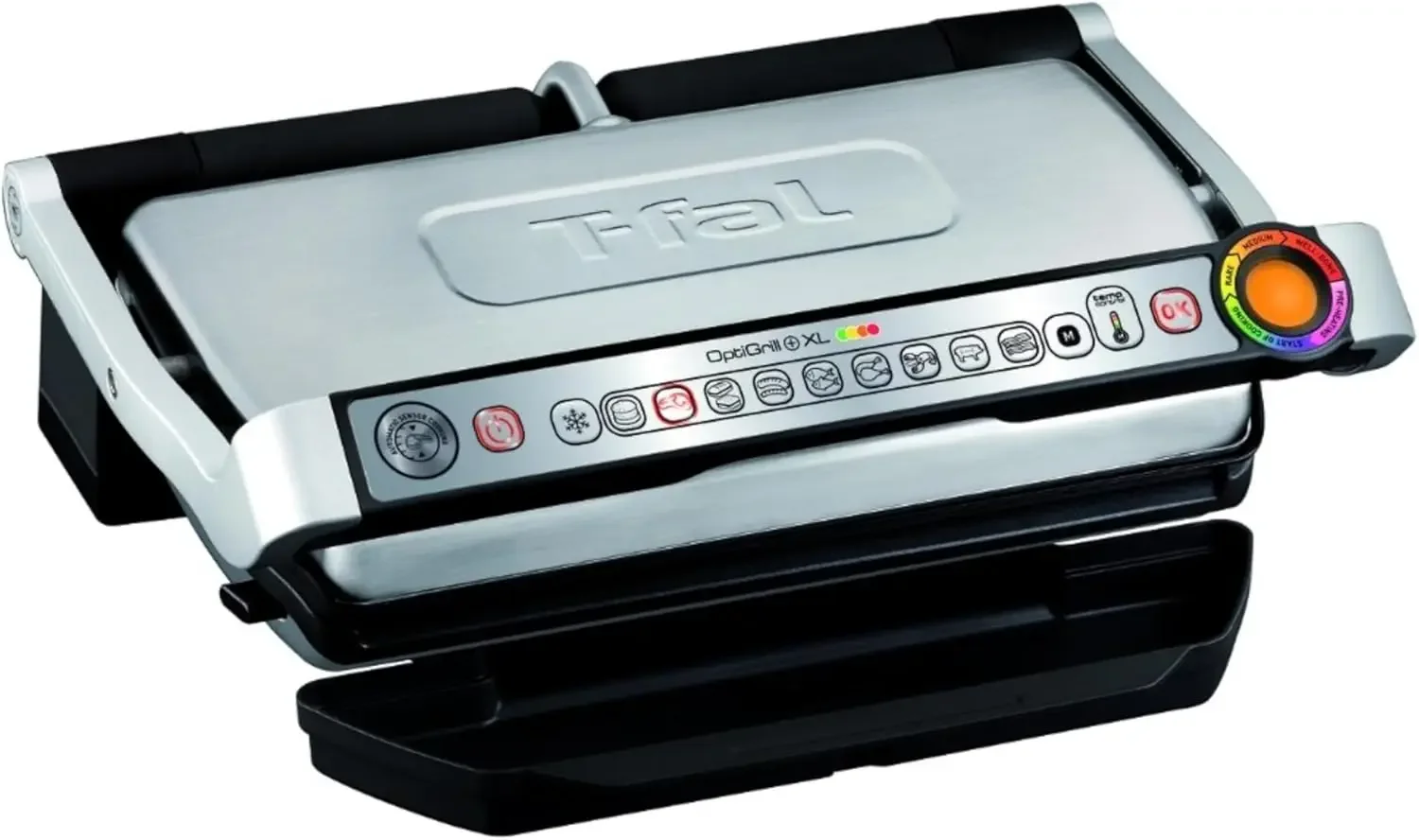 Electric Grill, OptiGrill Stainless Steel XL 6 Servings 9 Intelligent Automatic Cooking Modes 1800 Watts Nonstick Removable Plat