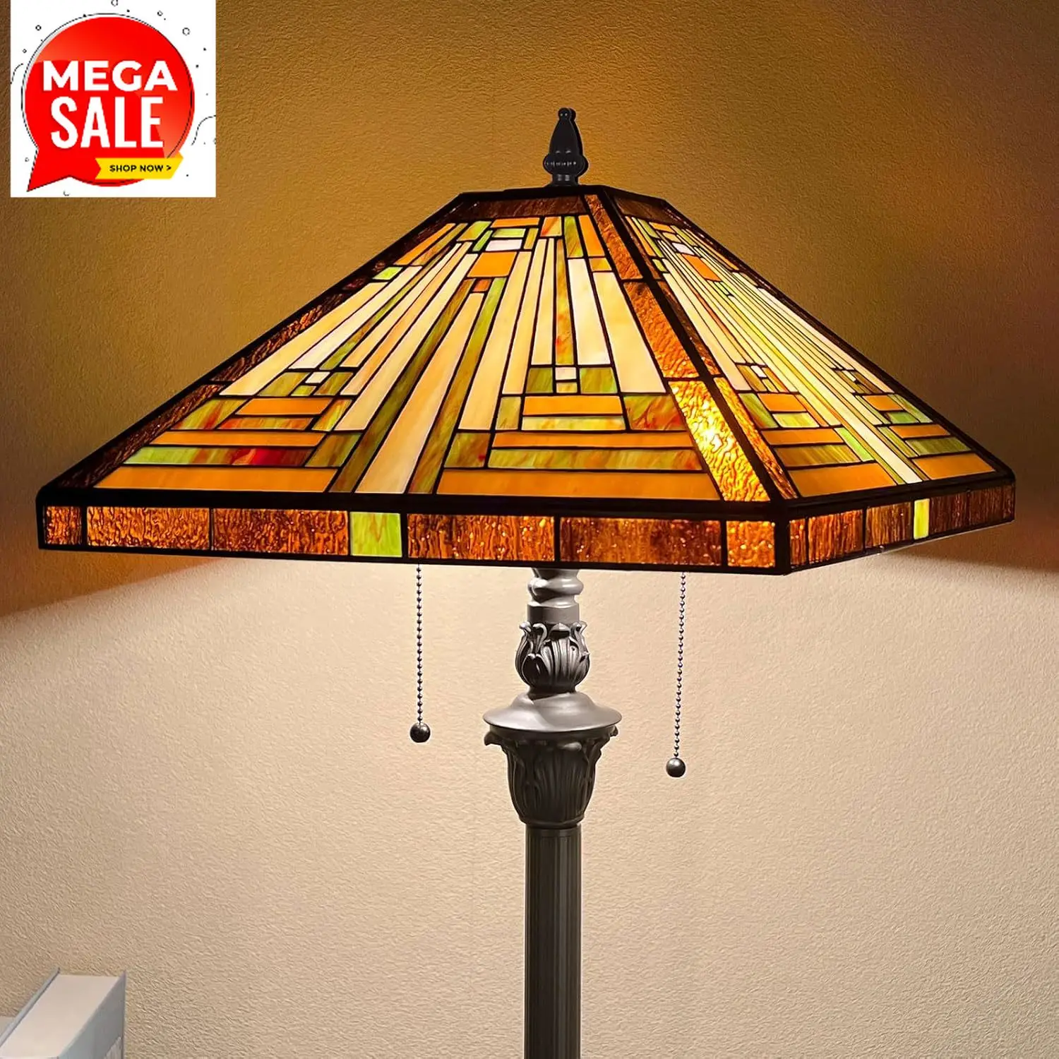 

BestsellerCapulina Tiffany Lamp Stained Glass Floor Lamp 2-Light 16X16X63 Inches Amber Brown Mission Antique Tiffany Style Stand