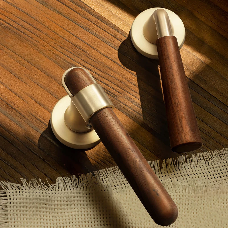 New Walnut Indoor Wooden Door Lock, Bedroom Door Retro Silent Split Handle Lock