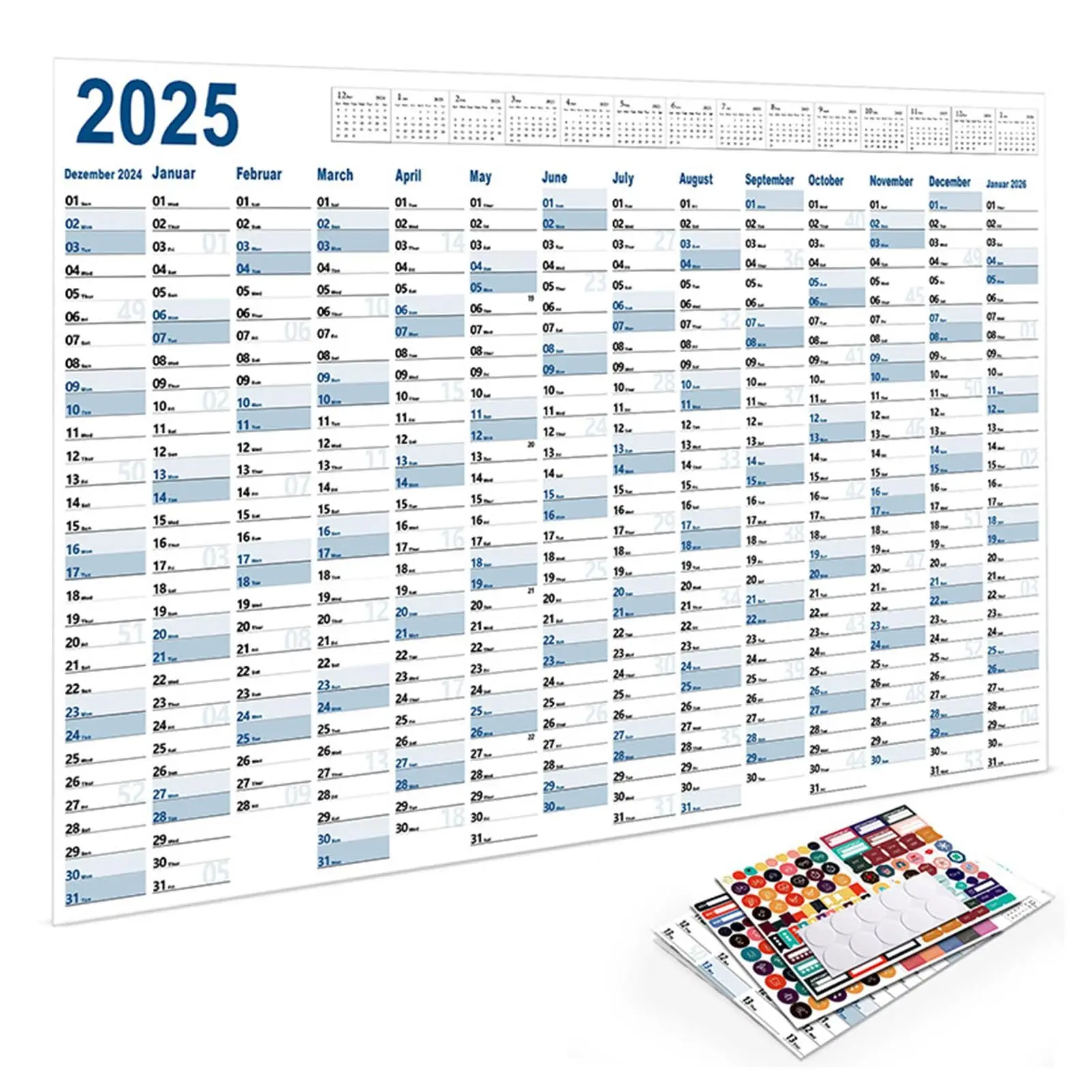 Calendario de carteles de pared 2025, planificador anual de pared 2025 para negocios, escuela, aula, escuela