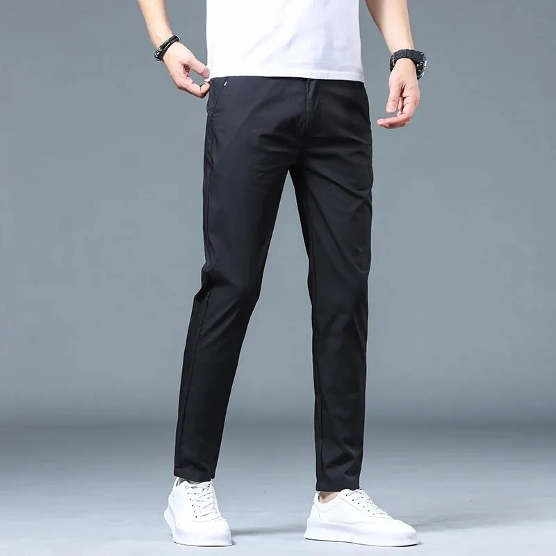 2024 Spring/Summer Thin Men\'s Casual Pants Men\'s Wear Ice Silk Pants Men\'s Trendy Korean Slim Fit Straight Leg Pants