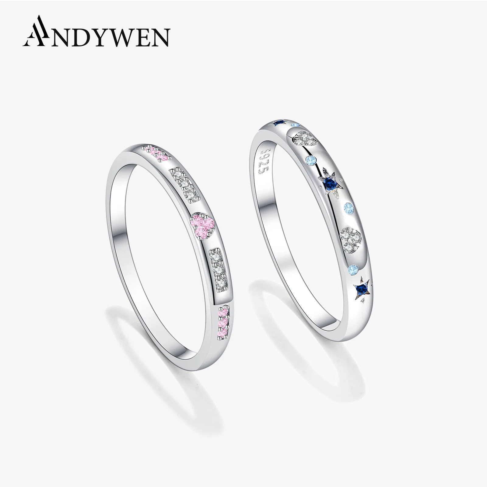 

ANDYWEN Women 925 Sterling Silver Pink Heart Blue Star Zircon Ring 2025 Shiny Fine Party Valentine 's Dating Jewelry Gift