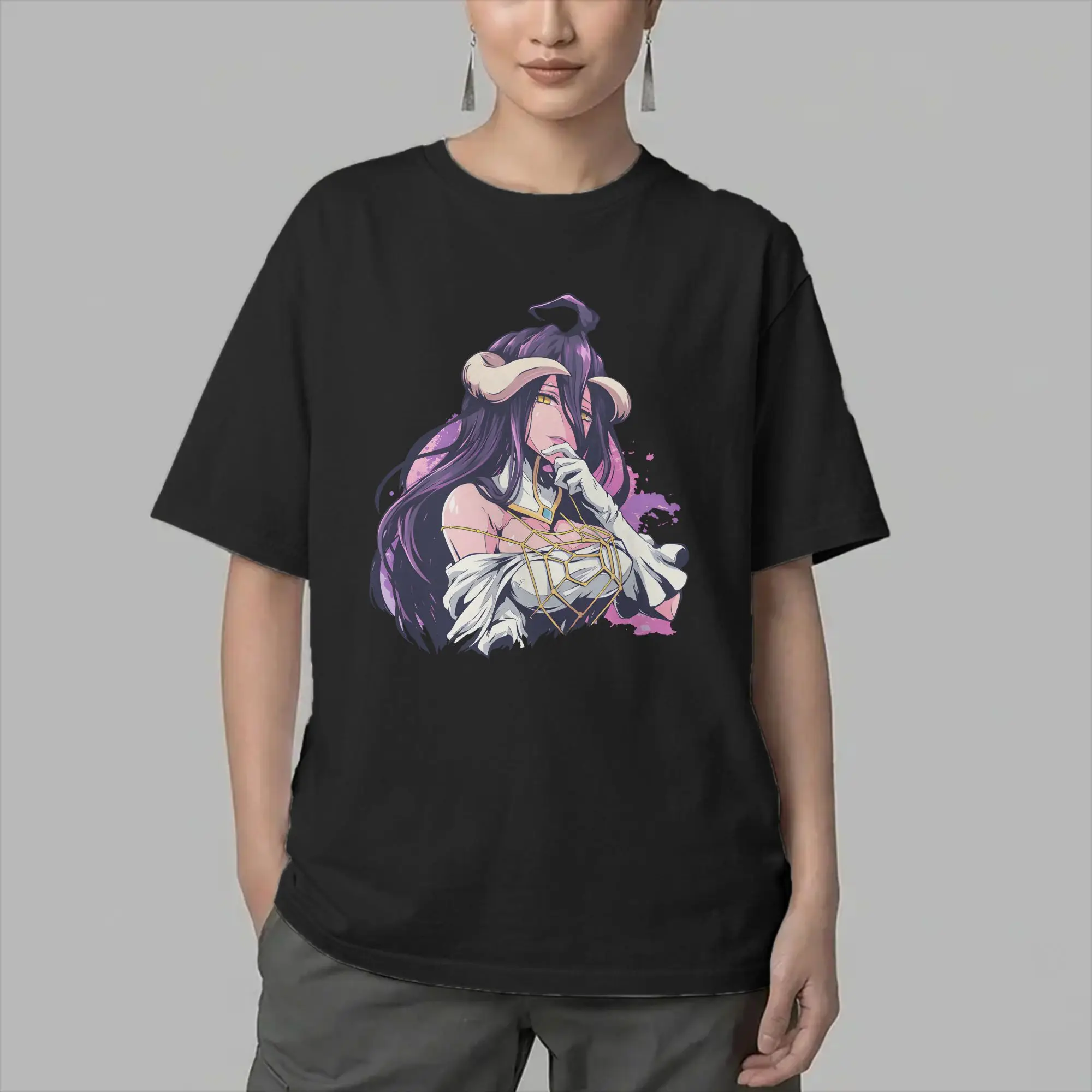 Men T-Shirt Albedo Overlords Anime Unique Pure Cotton Tees Short Sleeve  T Shirts O Neck Tops Unique
