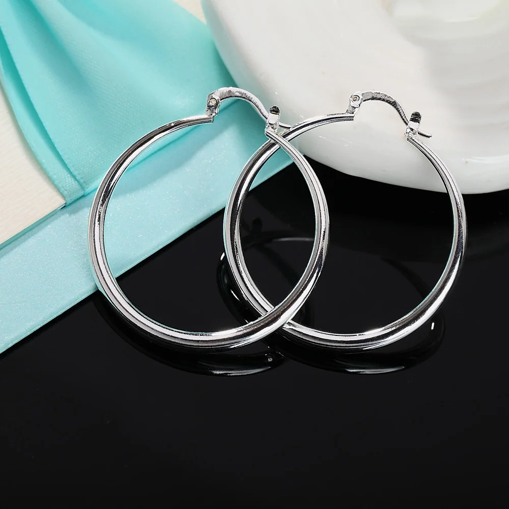 Pendientes de aro de Plata de Ley 925 para mujer, aretes de círculo grande de 4cm de diámetro, joyería de moda para mujer, regalos de Navidad, fiesta de boda