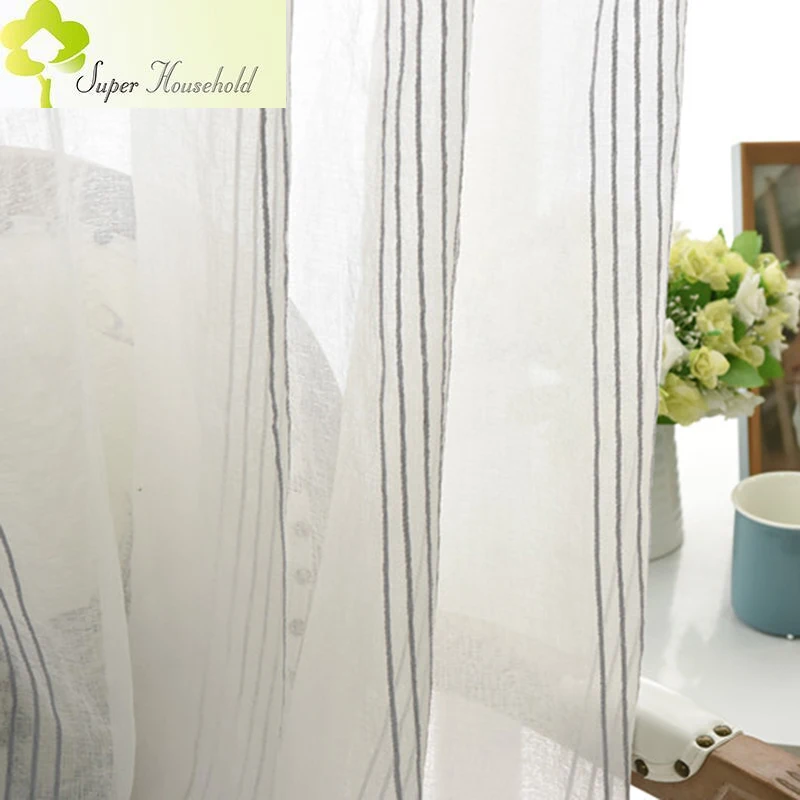 White Stripe Jacquard Gray Sheer Curtains for Living Room Window Tulle for Bedroom Kitchen Voile Yarn Decorate