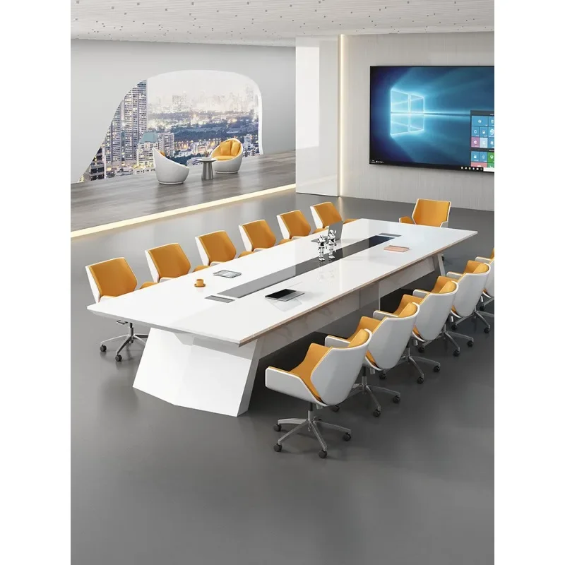 

Simple conference table long table white paint negotiation table and chair combination
