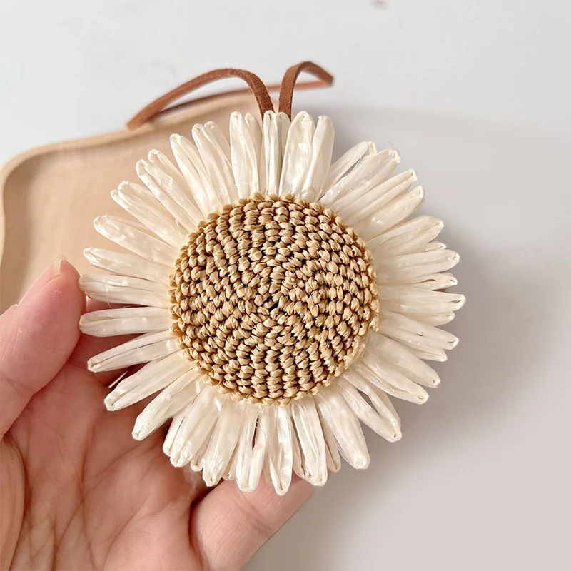 Boho Weave Sunflower Name Sticker Pendant Handmade Flower Name Tag Charm Bag Decoration Anti-lost Mark Name Keyring Charms