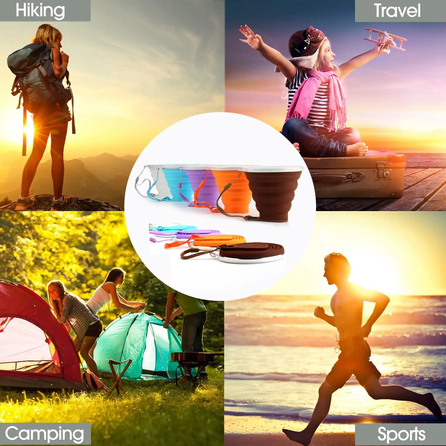 Gobelet pliable pour voyage, camping étanche | Bouteilles d'eau portables réutilisables en silicone pour la course, les voyages et le camping