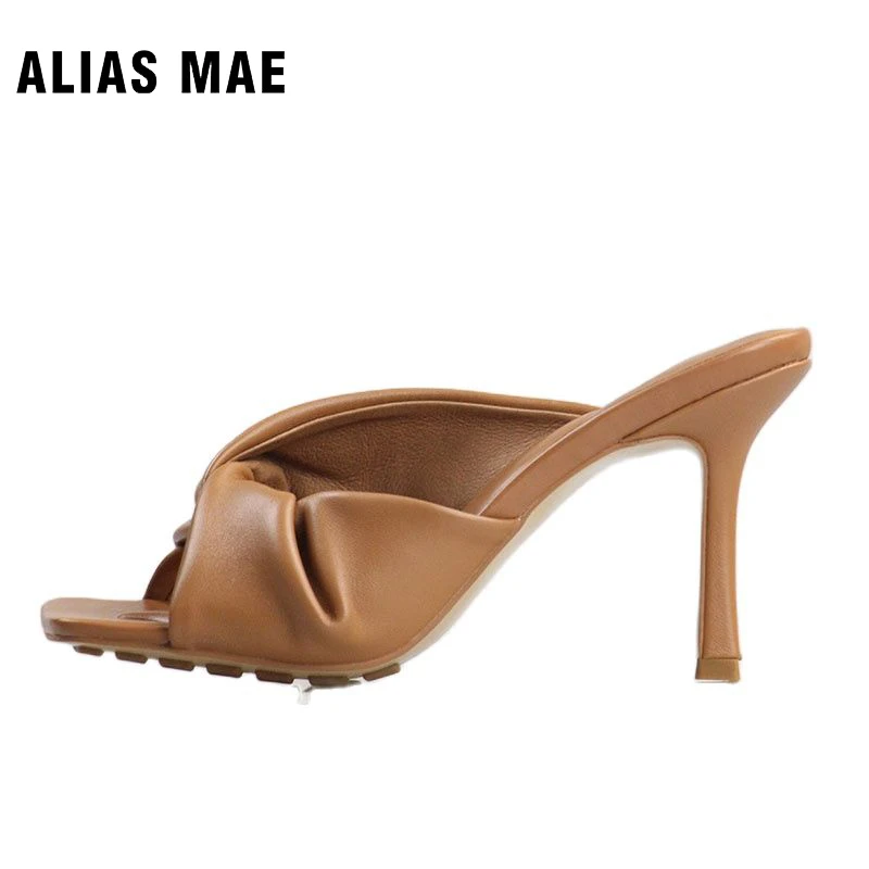 ALIAS MAE LEORA 2023 Summer Popular New Women's Versatile Leather Brand Logo High Heels Outwear Sexy