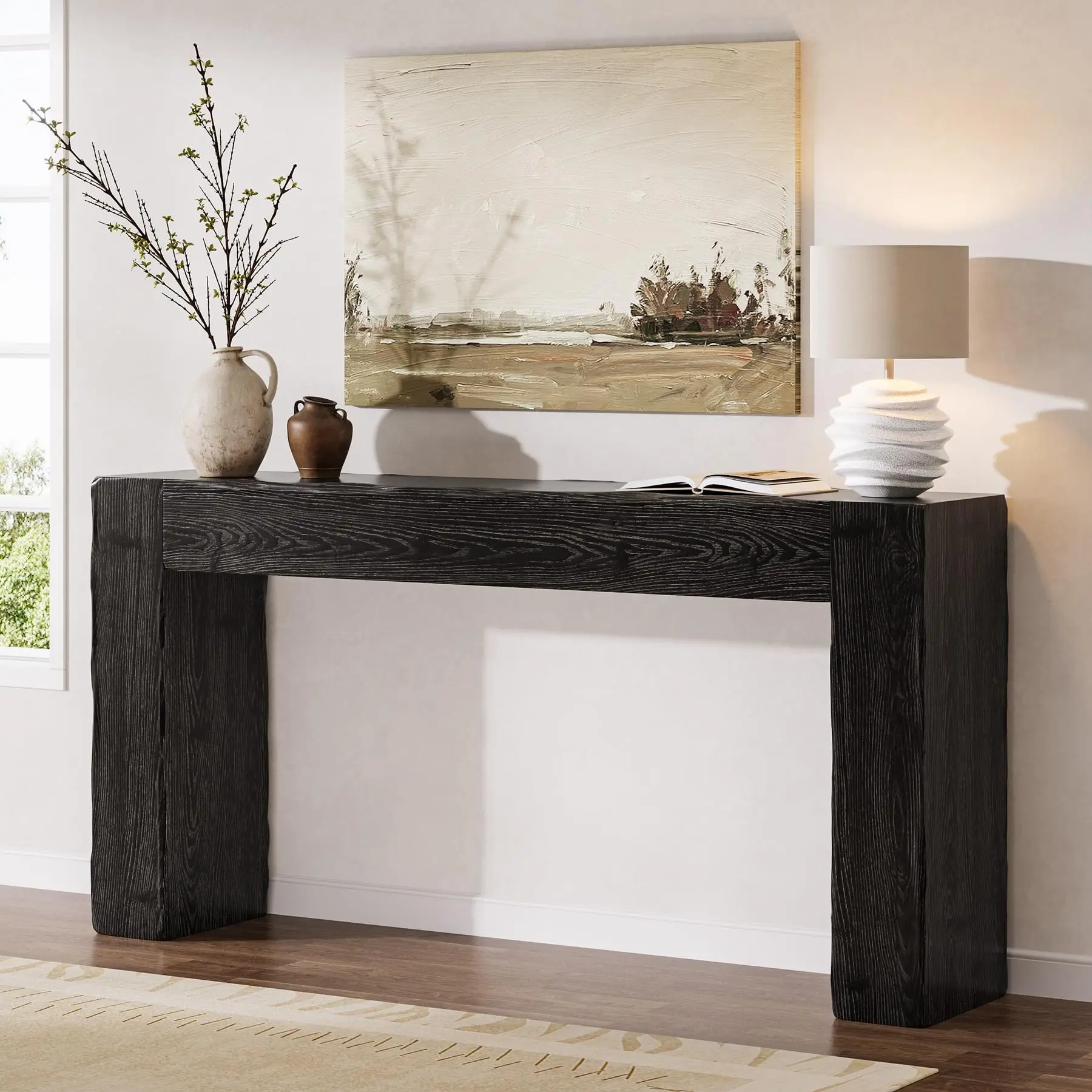 Solid Wood Console Table, 63-Inch Farmhouse Sofa Table Behind Couch for Entryway, Living Room, Foyer, Easy Assembly