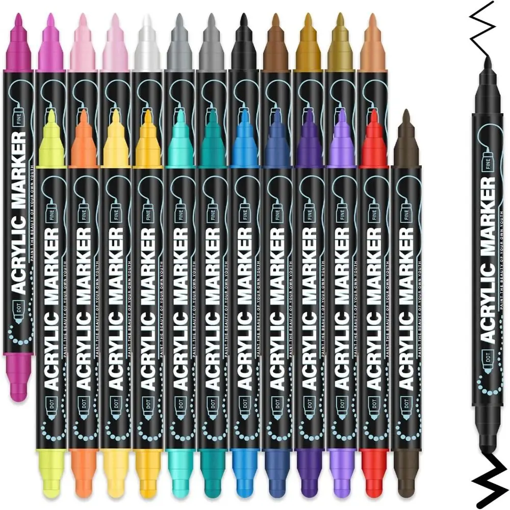 12/24/36/48 Colors Dual Tip Acrylic Paint Pens School Supplies DIY Crafts Marker Pen Waterproof Paint Markers