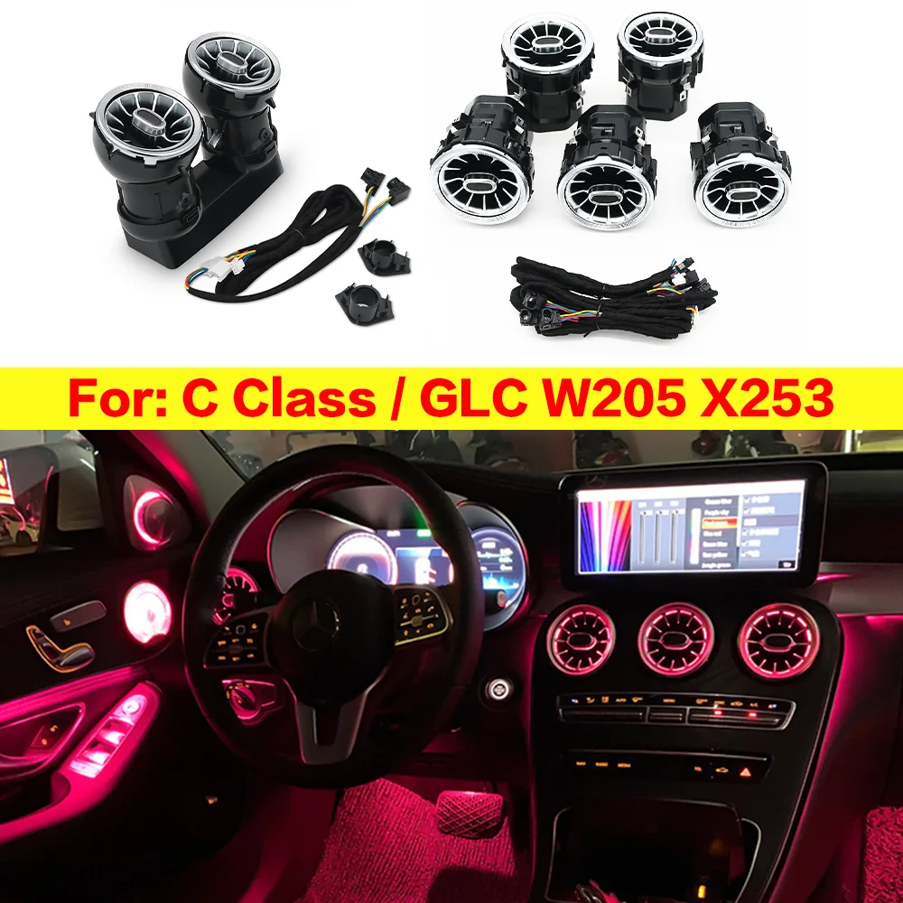 

For Mercedes Benz C-Class GLC W205 X253 2015+ Turbo Air Vent Outlet Original Control With Ambient Light With 3/12/64 Colors